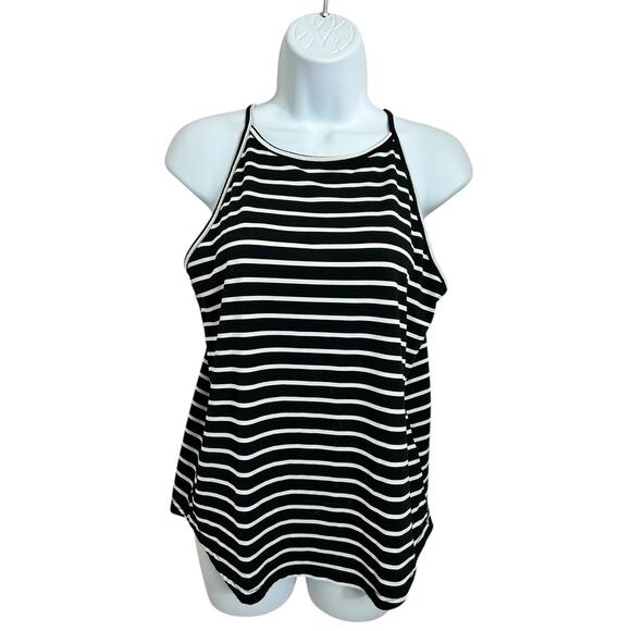 LouKeith Black White Striped Tank Top Sz Large High Neck Round Hem Blouse - Picture 5 of 5
